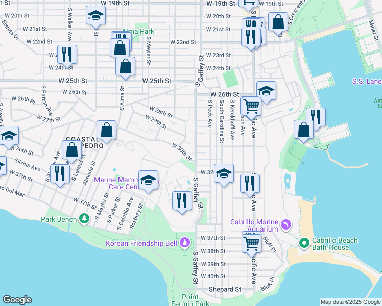 map of restaurants, bars, coffee shops, grocery stores, and more near 762 West 30th Street in Los Angeles