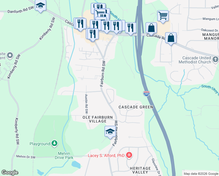map of restaurants, bars, coffee shops, grocery stores, and more near 4000 Suttles Dr SW in Atlanta