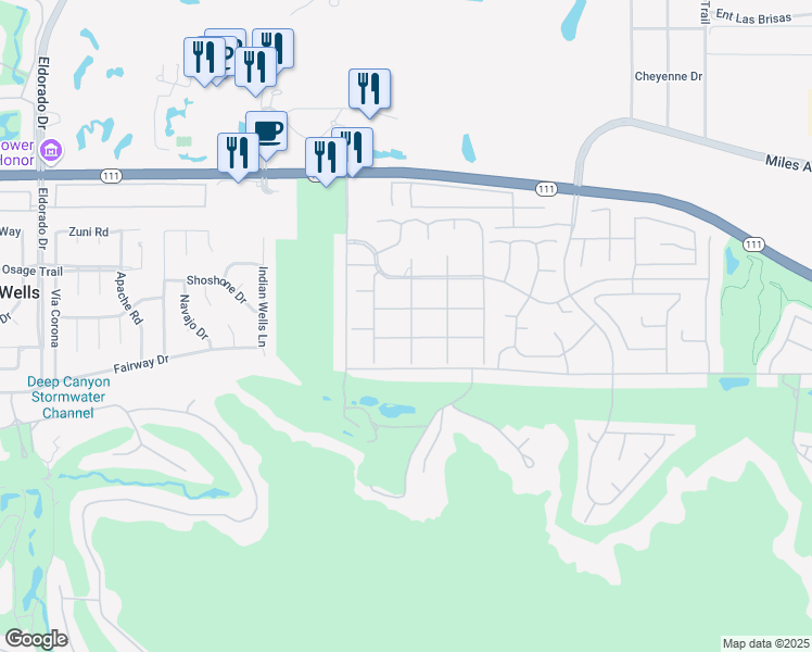 map of restaurants, bars, coffee shops, grocery stores, and more near 45765 Hopi Road in Indian Wells