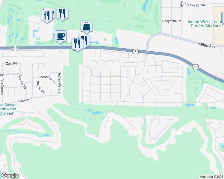 map of restaurants, bars, coffee shops, grocery stores, and more near 45760 Pima Road in Indian Wells