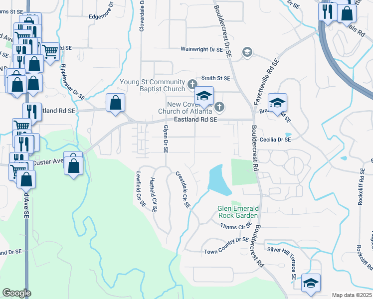 map of restaurants, bars, coffee shops, grocery stores, and more near 1336 Emerald Avenue Southeast in Atlanta