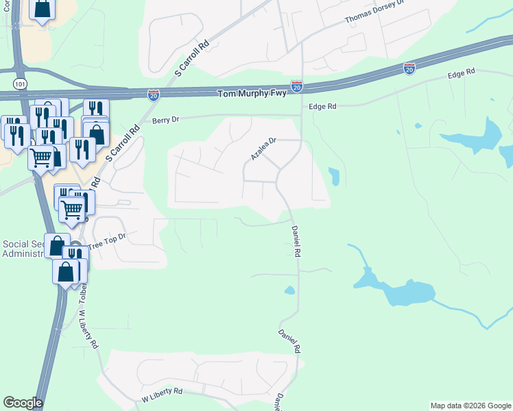 map of restaurants, bars, coffee shops, grocery stores, and more near 176 Azalea Drive in Villa Rica