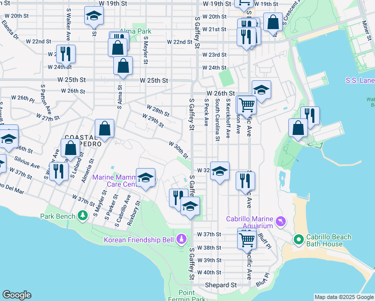 map of restaurants, bars, coffee shops, grocery stores, and more near 762 West 30th Street in Los Angeles