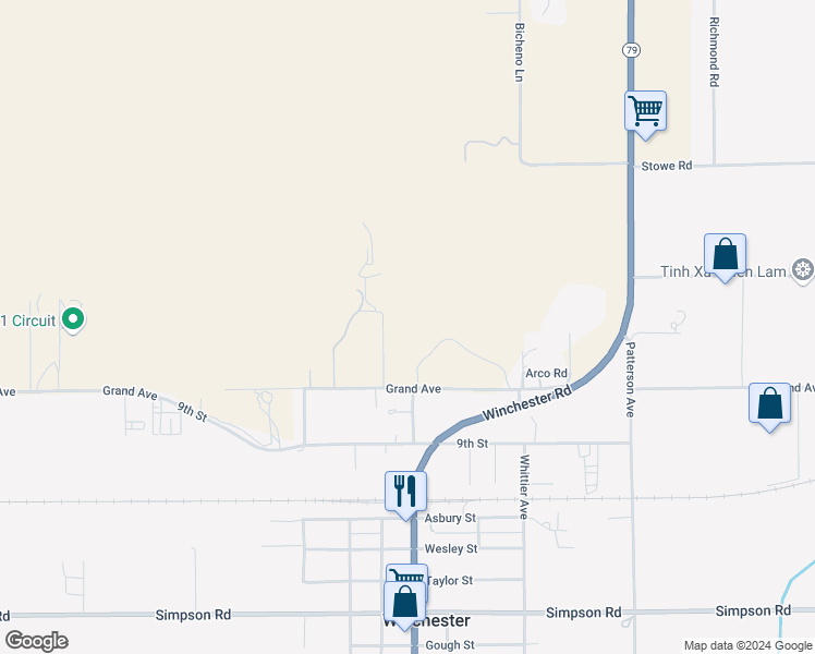 map of restaurants, bars, coffee shops, grocery stores, and more near 32986 Grand Avenue in Winchester