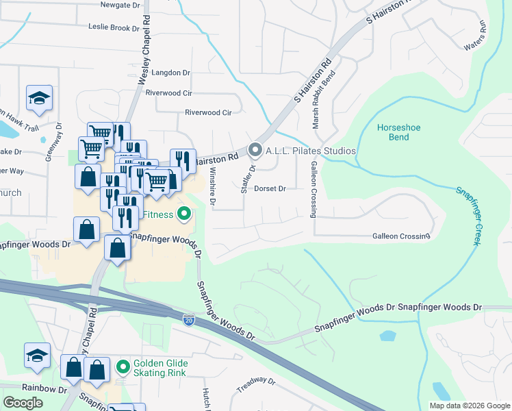 map of restaurants, bars, coffee shops, grocery stores, and more near 2433 Wedgewood Court in Decatur