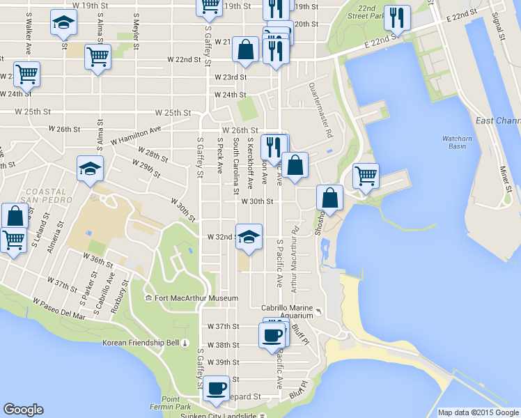 map of restaurants, bars, coffee shops, grocery stores, and more near 3019 South Denison Avenue in Los Angeles