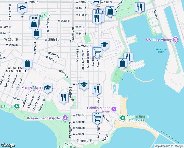 map of restaurants, bars, coffee shops, grocery stores, and more near 3019 South Denison Avenue in Los Angeles