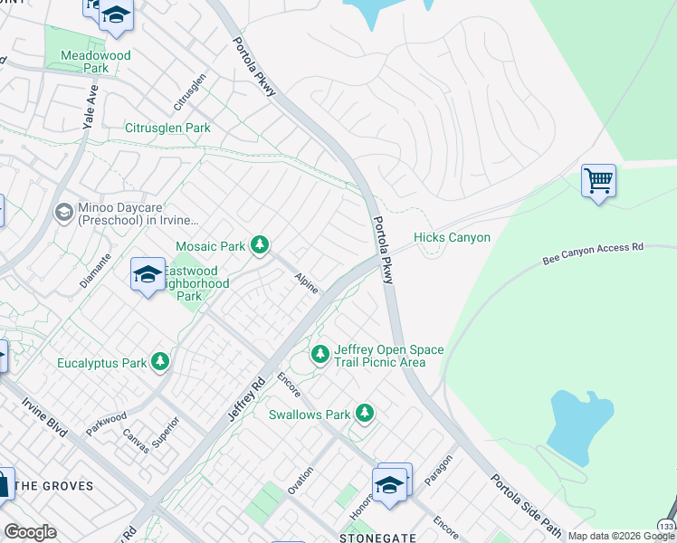 map of restaurants, bars, coffee shops, grocery stores, and more near 115 Omar in Irvine