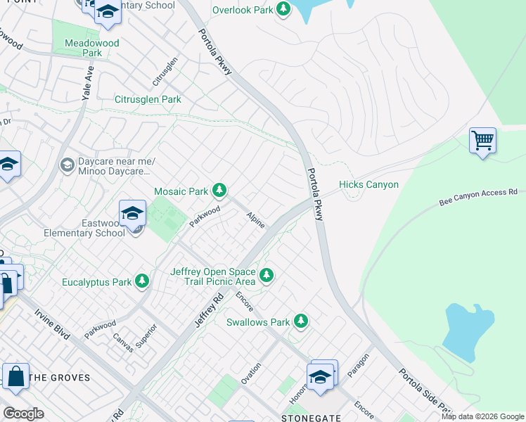 map of restaurants, bars, coffee shops, grocery stores, and more near 115 Omar in Irvine