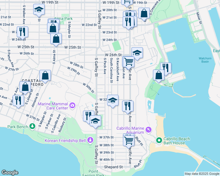 map of restaurants, bars, coffee shops, grocery stores, and more near 661 West 30th Street in Los Angeles