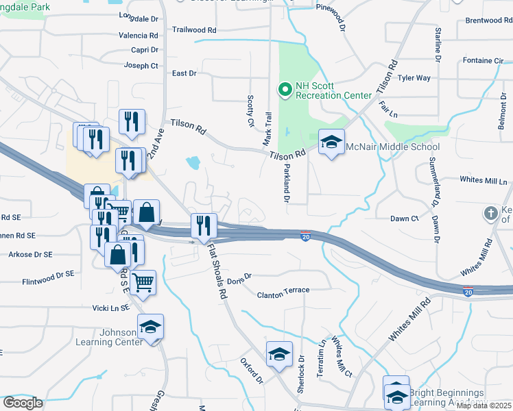 map of restaurants, bars, coffee shops, grocery stores, and more near 2170 Cook Road in Decatur