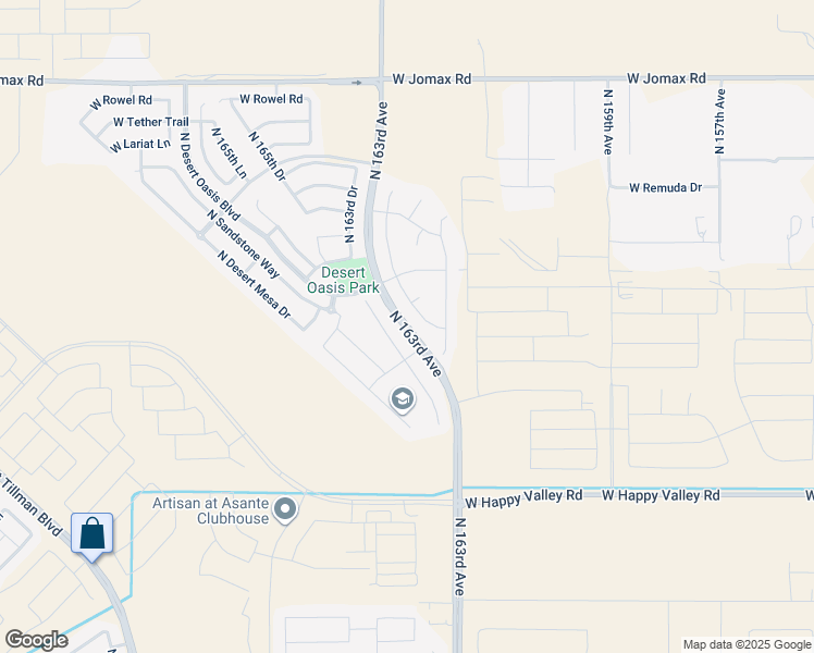 map of restaurants, bars, coffee shops, grocery stores, and more near 25757 North 163rd Avenue in Surprise