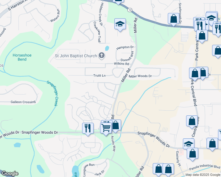 map of restaurants, bars, coffee shops, grocery stores, and more near 4977 Windsor Downs Drive in Decatur