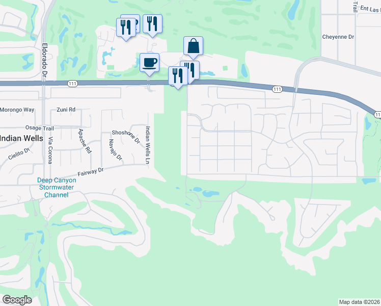 map of restaurants, bars, coffee shops, grocery stores, and more near 76670 Lark Lane in Indian Wells