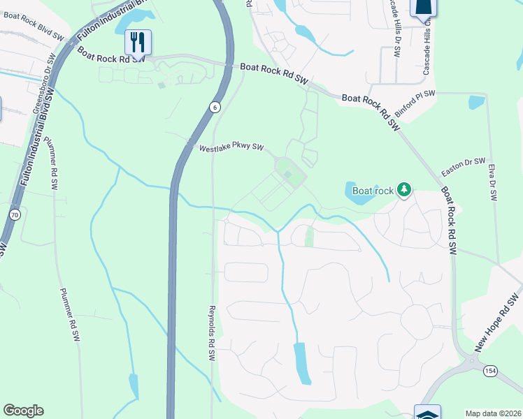 map of restaurants, bars, coffee shops, grocery stores, and more near 1568 Reel Lake Drive Southwest in Atlanta