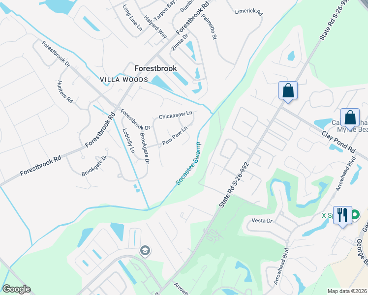 map of restaurants, bars, coffee shops, grocery stores, and more near 183 Carlisle Way in Myrtle Beach