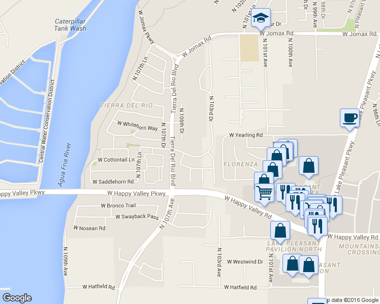 map of restaurants, bars, coffee shops, grocery stores, and more near 10622 West El Cortez Place in Peoria