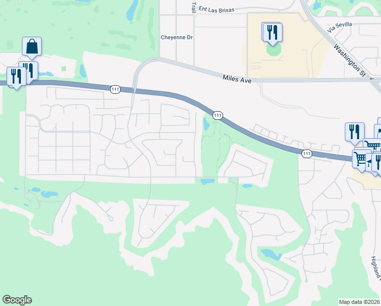 map of restaurants, bars, coffee shops, grocery stores, and more near 45589 Appian Way in Indian Wells