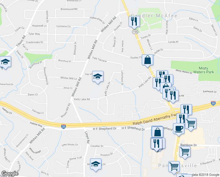 map of restaurants, bars, coffee shops, grocery stores, and more near 2458 Kelly Lake Drive in Decatur