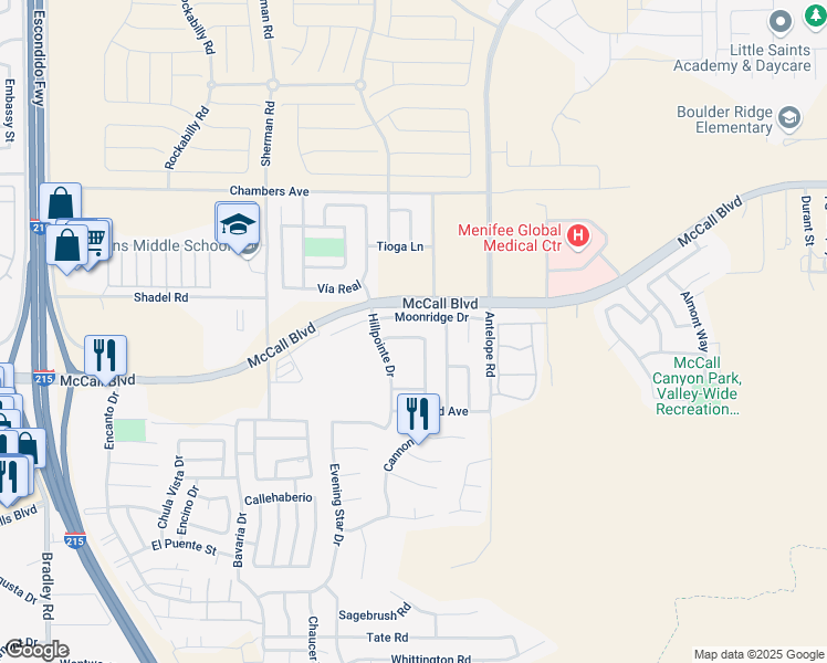 map of restaurants, bars, coffee shops, grocery stores, and more near 27798 Cloud Dance Court in Menifee