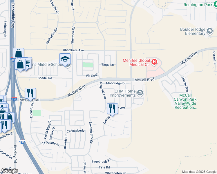 map of restaurants, bars, coffee shops, grocery stores, and more near 27782 Cloud Dance Court in Menifee