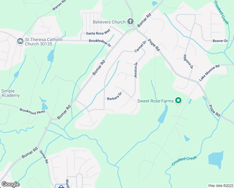 map of restaurants, bars, coffee shops, grocery stores, and more near 3640 Barbara Drive in Douglasville