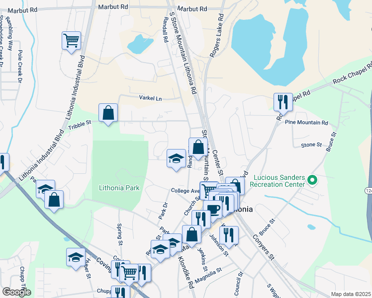 map of restaurants, bars, coffee shops, grocery stores, and more near 2391 Randall Avenue in Lithonia