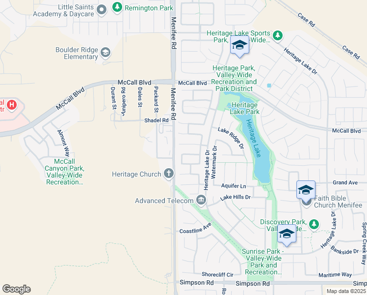 map of restaurants, bars, coffee shops, grocery stores, and more near 29057 Foghorn Court in Menifee