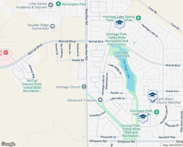 map of restaurants, bars, coffee shops, grocery stores, and more near 29057 Foghorn Court in Menifee