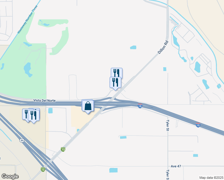 map of restaurants, bars, coffee shops, grocery stores, and more near Vista Del Norte in Coachella