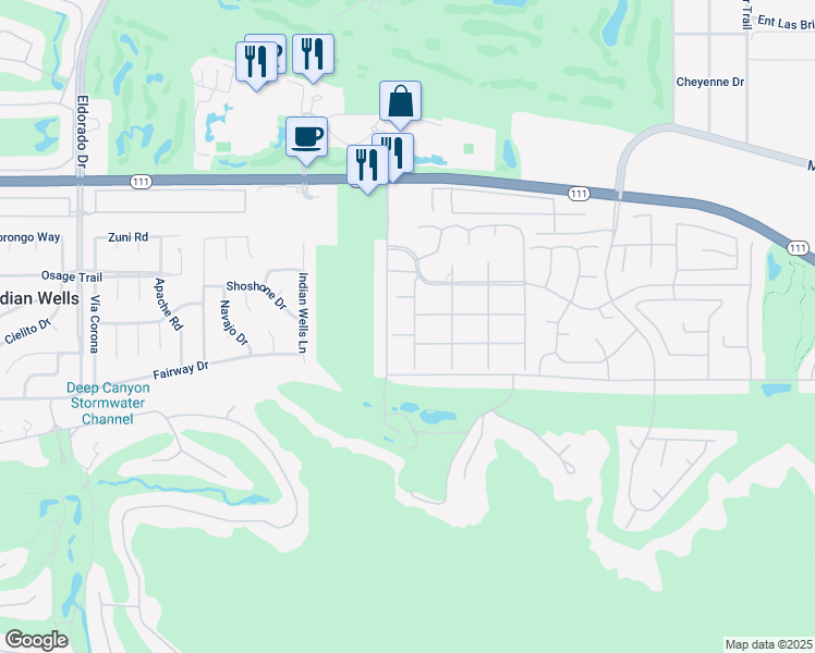 map of restaurants, bars, coffee shops, grocery stores, and more near 76670 Lark Lane in Indian Wells