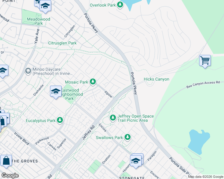map of restaurants, bars, coffee shops, grocery stores, and more near 115 Omar in Irvine
