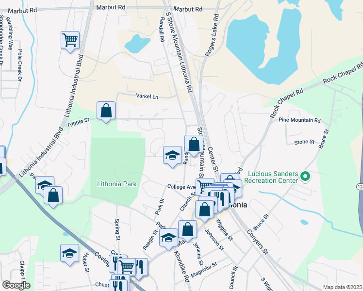 map of restaurants, bars, coffee shops, grocery stores, and more near 2391 Randall Avenue in Lithonia