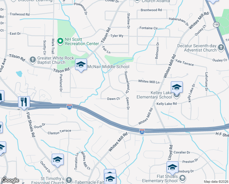 map of restaurants, bars, coffee shops, grocery stores, and more near 2475 Dawn Drive in Decatur