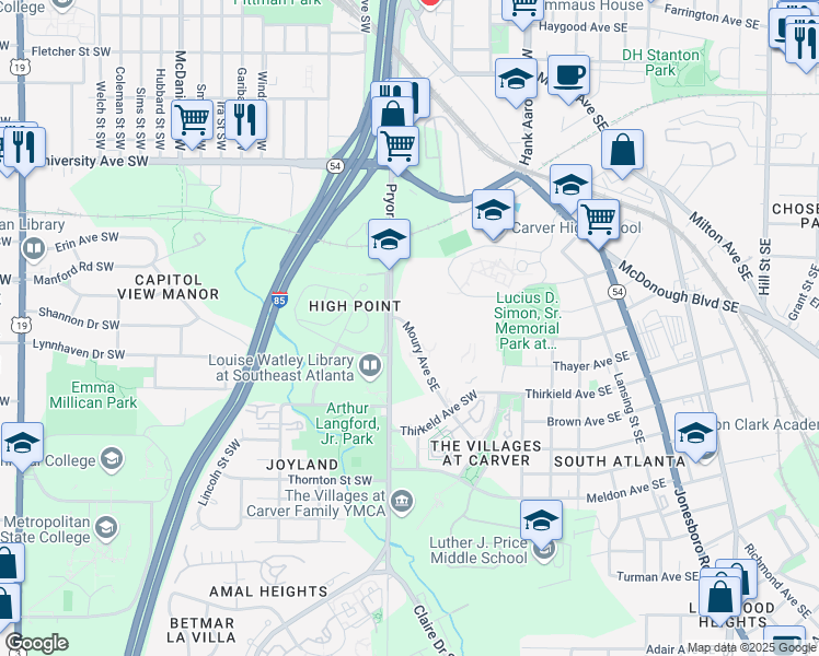 map of restaurants, bars, coffee shops, grocery stores, and more near in Atlanta