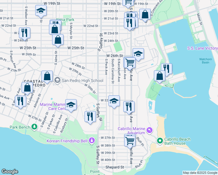 map of restaurants, bars, coffee shops, grocery stores, and more near 661 West 30th Street in Los Angeles