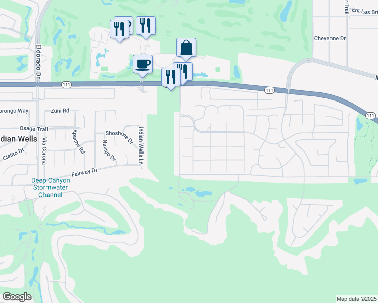 map of restaurants, bars, coffee shops, grocery stores, and more near 76670 Lark Lane in Indian Wells