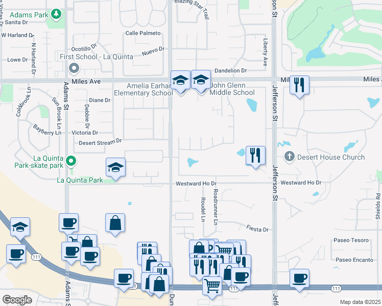 map of restaurants, bars, coffee shops, grocery stores, and more near 79591 Half Moon Bay Drive in Indio