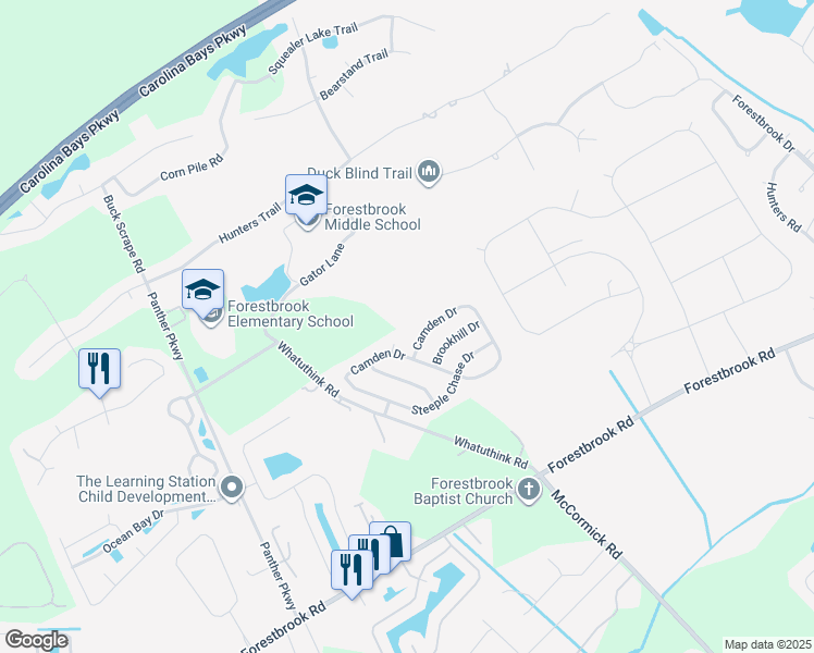 map of restaurants, bars, coffee shops, grocery stores, and more near 3822 Camden Dr in Myrtle Beach