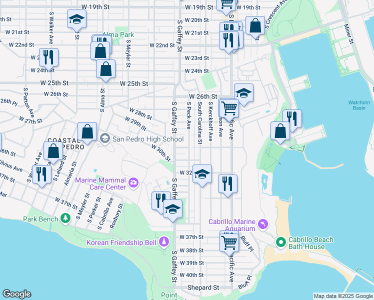 map of restaurants, bars, coffee shops, grocery stores, and more near 707 West 30th Street in Los Angeles