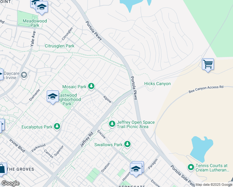 map of restaurants, bars, coffee shops, grocery stores, and more near 115 Omar in Irvine