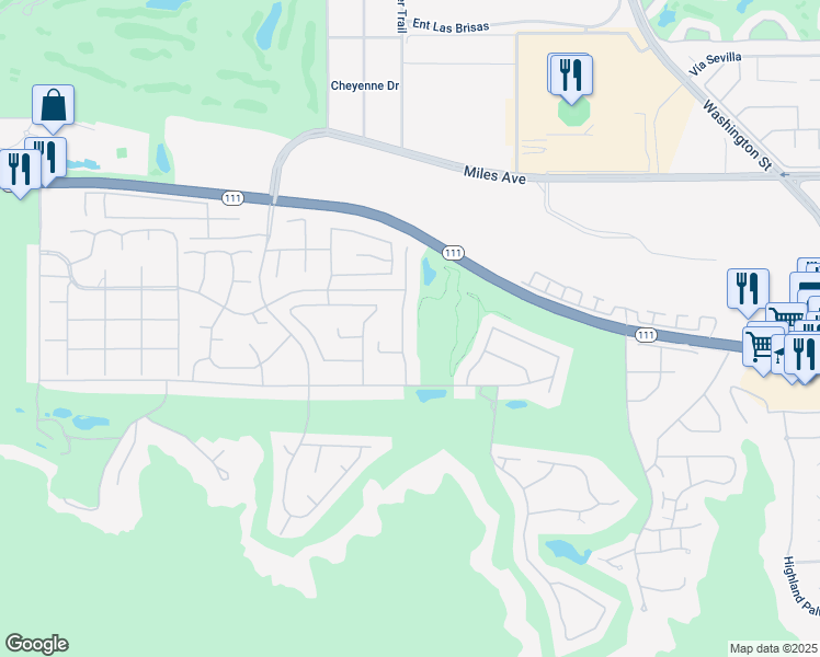 map of restaurants, bars, coffee shops, grocery stores, and more near 45634 Appian Way in Indian Wells