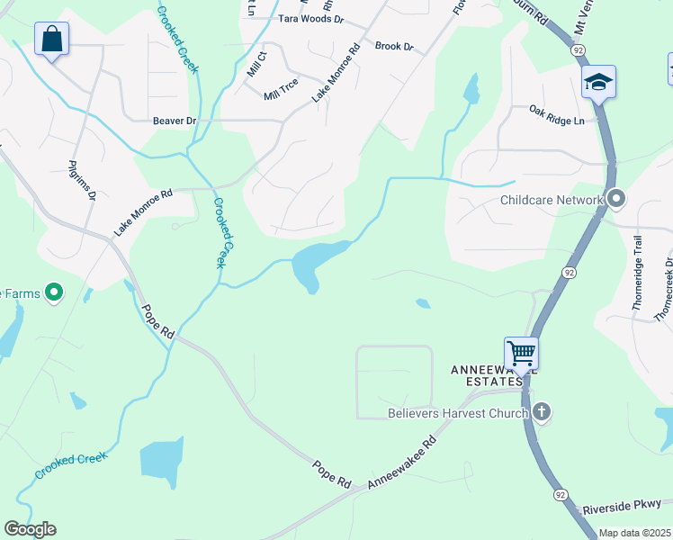 map of restaurants, bars, coffee shops, grocery stores, and more near 2948 Legion Lake Road in Douglasville