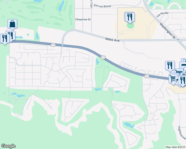 map of restaurants, bars, coffee shops, grocery stores, and more near 45589 Appian Way in Indian Wells