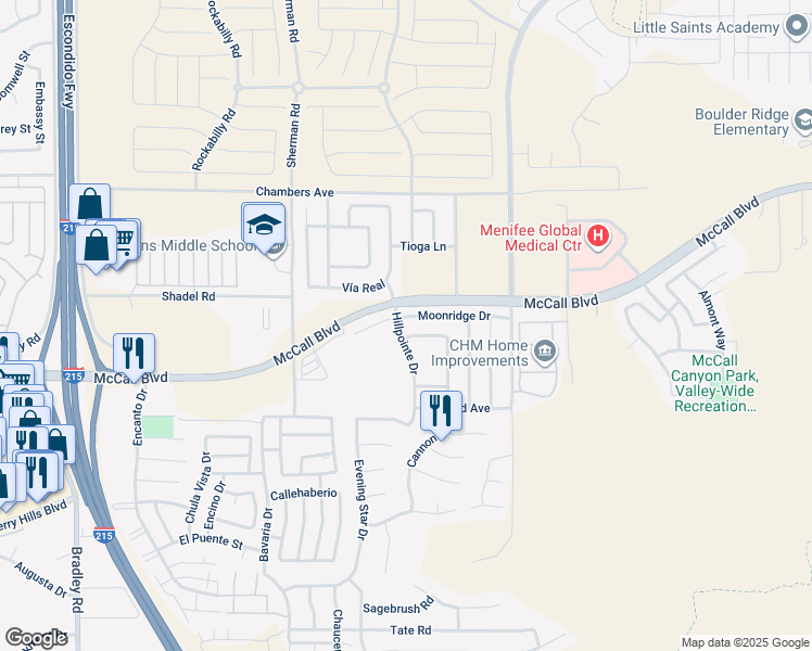map of restaurants, bars, coffee shops, grocery stores, and more near 27780 Hillpointe Drive in Menifee
