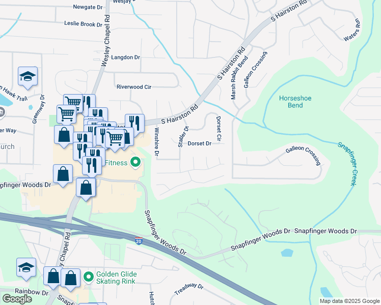 map of restaurants, bars, coffee shops, grocery stores, and more near 2433 Wedgewood Ct in Decatur