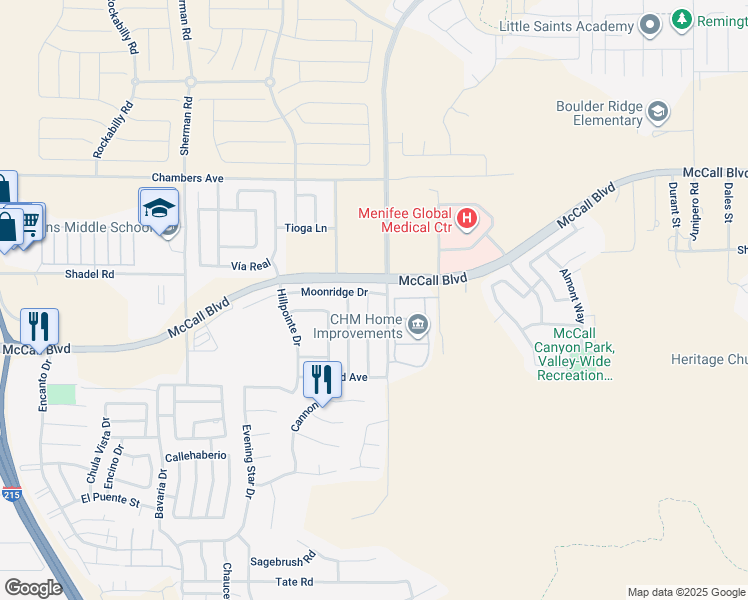 map of restaurants, bars, coffee shops, grocery stores, and more near 27776 Spring Meadow Court in Menifee
