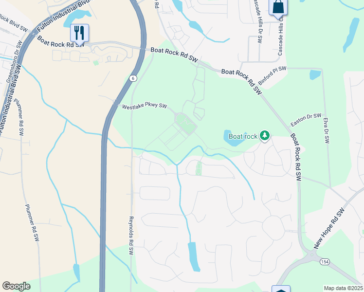 map of restaurants, bars, coffee shops, grocery stores, and more near 1533 Reel Lake Drive Southwest in Atlanta