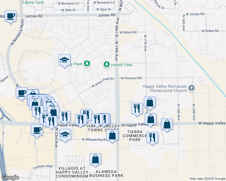 map of restaurants, bars, coffee shops, grocery stores, and more near 1966 West Desert Hollow Drive in Phoenix