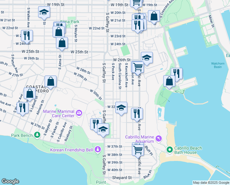 map of restaurants, bars, coffee shops, grocery stores, and more near 661 West 30th Street in Los Angeles